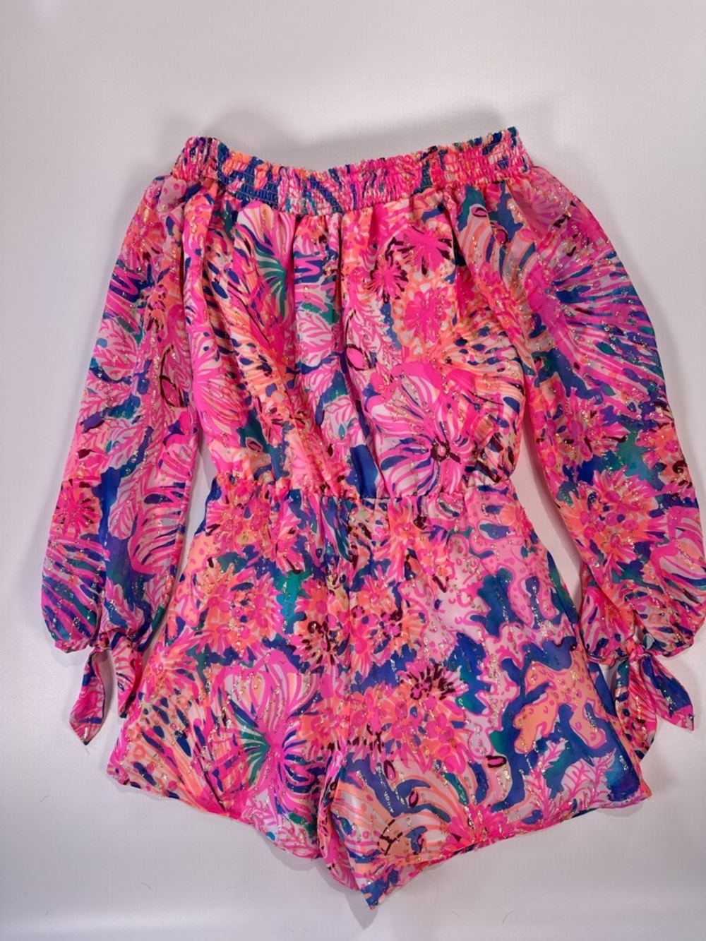Lilly Pulitzer Women’s Romper Off Shoulder Silk Metallic Myri XS - Picture 7 of 13